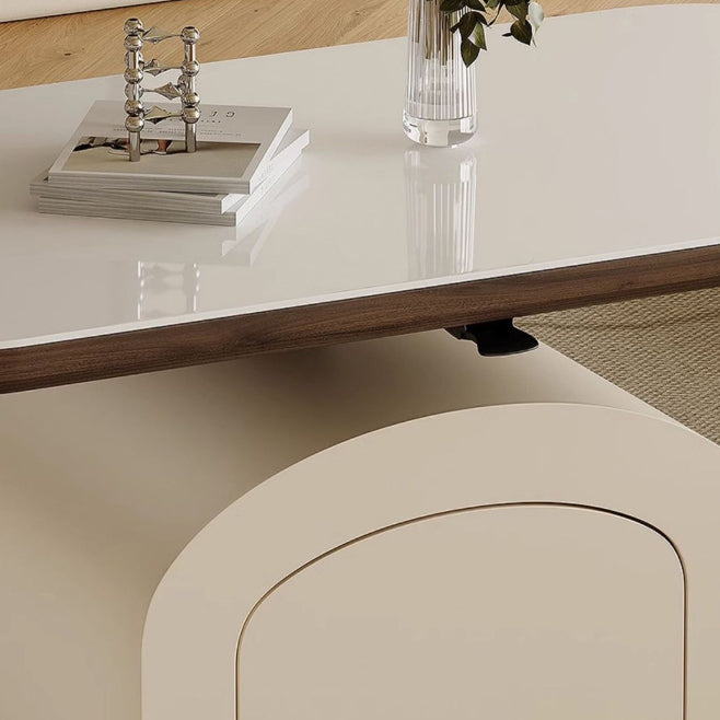 Contemporary Nordic Rock Slab & Wood Rectangular Coffee Table 1-Drawer With Lift-Top Function For Living Room & Bedroom