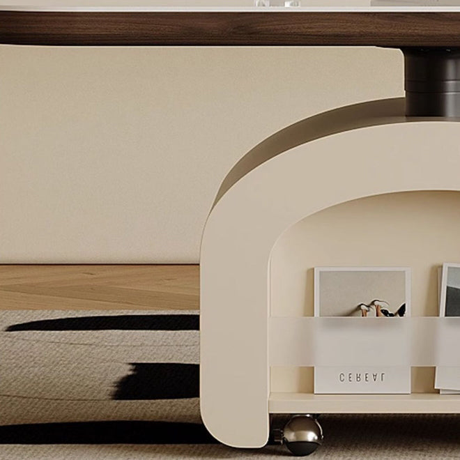 Contemporary Nordic Rock Slab & Wood Rectangular Coffee Table 1-Drawer With Lift-Top Function For Living Room & Bedroom