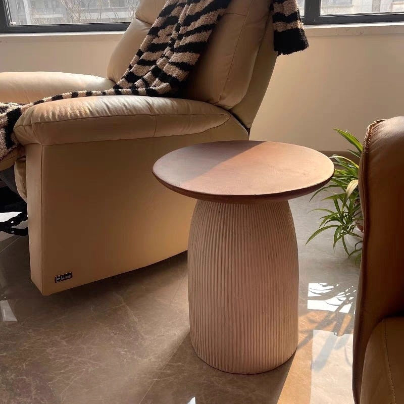 Modern Minimalist Magnesium Oxide Round Side Table For Living Room & Bedroom