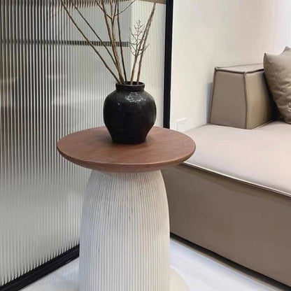 Modern Minimalist Magnesium Oxide Round Side Table For Living Room & Bedroom