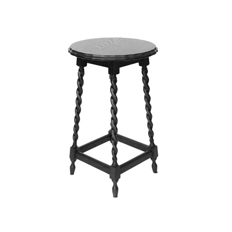 Traditional Vintage Solid Wood Round-Top Square-Base Side Table For Bedroom And Living Room