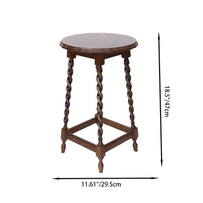 Traditional Vintage Solid Wood Round-Top Square-Base Side Table For Bedroom And Living Room