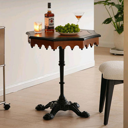 Traditional French Wood And Iron Octagonal Cross Base Side Table For Living Room And Bedroom