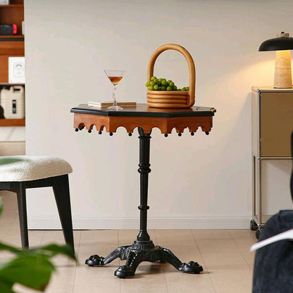 Traditional French Wood And Iron Octagonal Cross Base Side Table For Living Room And Bedroom