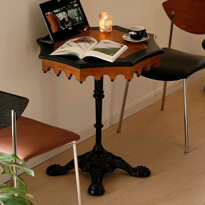 Traditional French Wood And Iron Octagonal Cross Base Side Table For Living Room And Bedroom