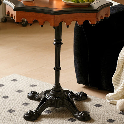 Traditional French Wood And Iron Octagonal Cross Base Side Table For Living Room And Bedroom