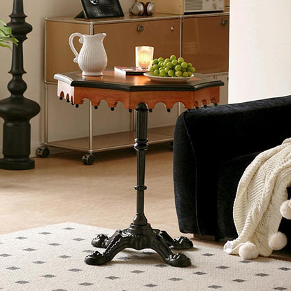 Traditional French Wood And Iron Octagonal Cross Base Side Table For Living Room And Bedroom