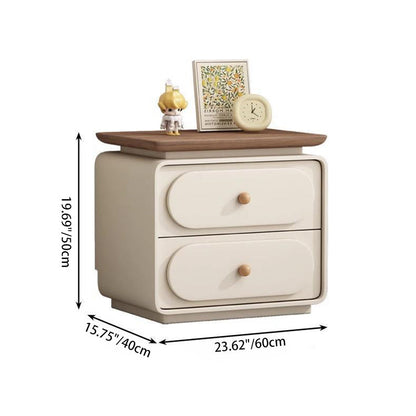 Traditional French Wood And Microfiber Square Nightstand 2-Drawer For Bedroom And Living Room