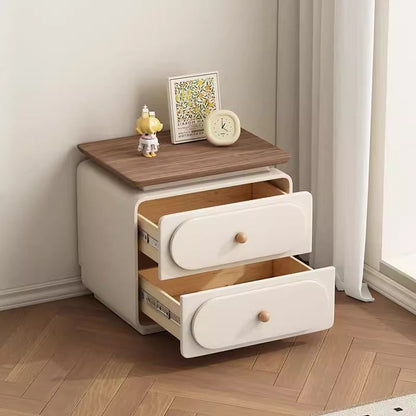 Traditional French Wood And Microfiber Square Nightstand 2-Drawer For Bedroom And Living Room
