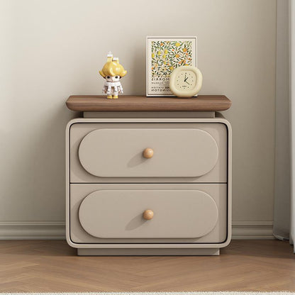 Traditional French Wood And Microfiber Square Nightstand 2-Drawer For Bedroom And Living Room