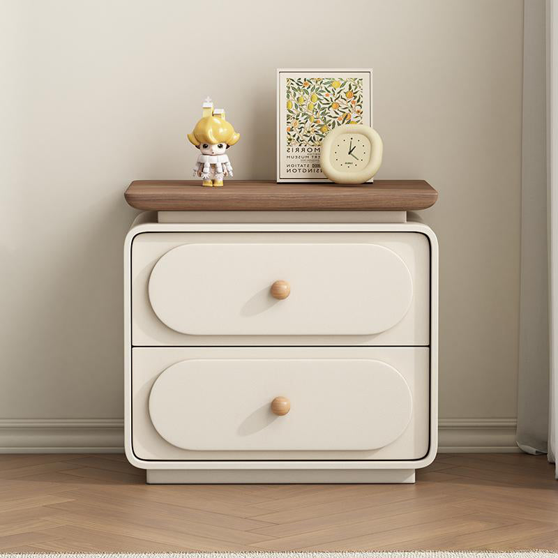Traditional French Wood And Microfiber Square Nightstand 2-Drawer For Bedroom And Living Room