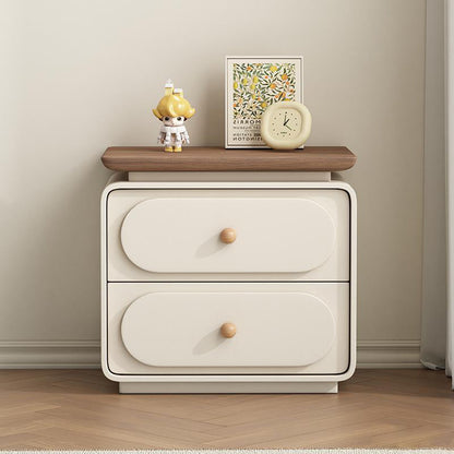 Traditional French Wood And Microfiber Square Nightstand 2-Drawer For Bedroom And Living Room
