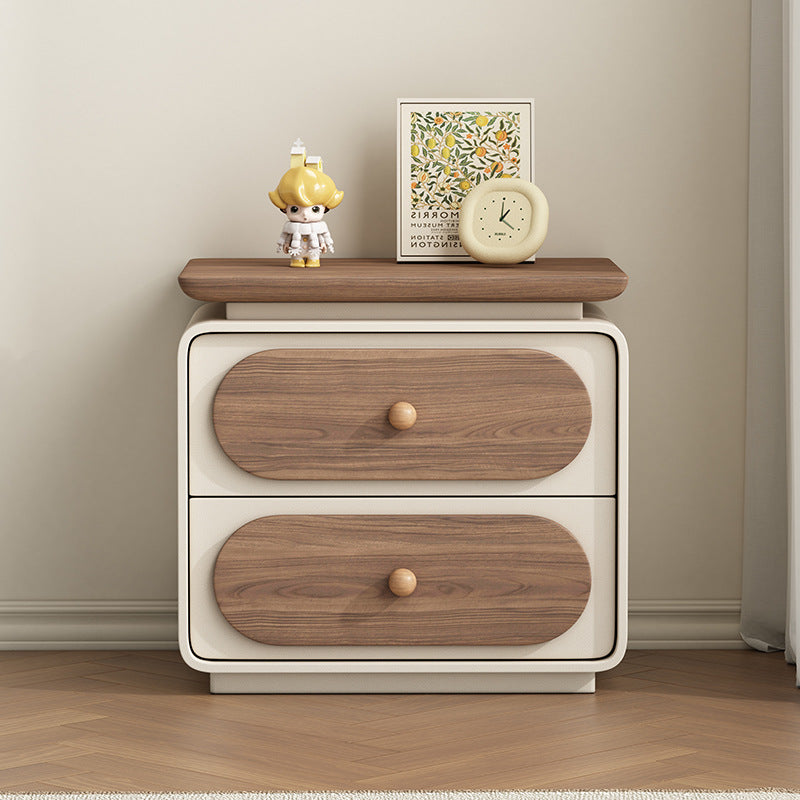 Traditional French Wood And Microfiber Square Nightstand 2-Drawer For Bedroom And Living Room