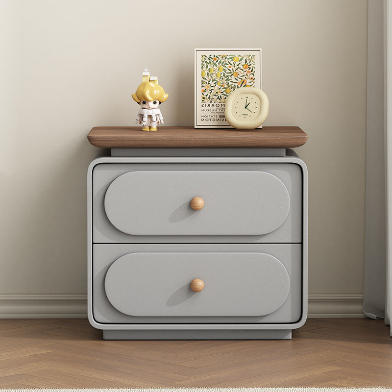 Traditional French Wood And Microfiber Square Nightstand 2-Drawer For Bedroom And Living Room