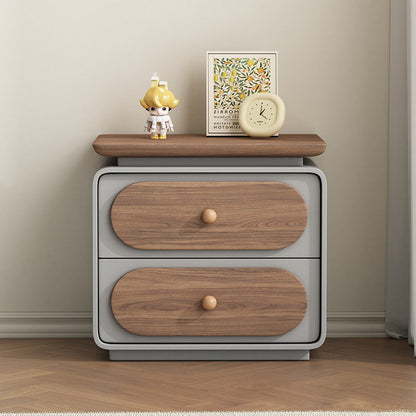 Traditional French Wood And Microfiber Square Nightstand 2-Drawer For Bedroom And Living Room