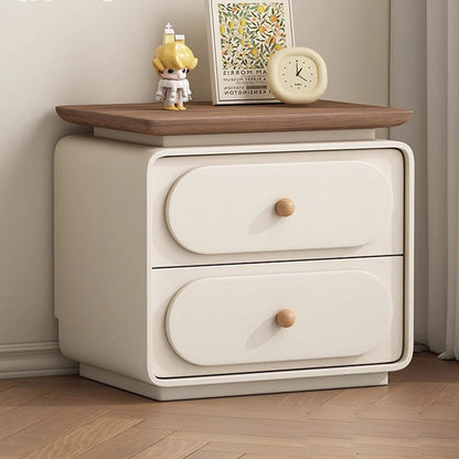 Traditional French Wood And Microfiber Square Nightstand 2-Drawer For Bedroom And Living Room