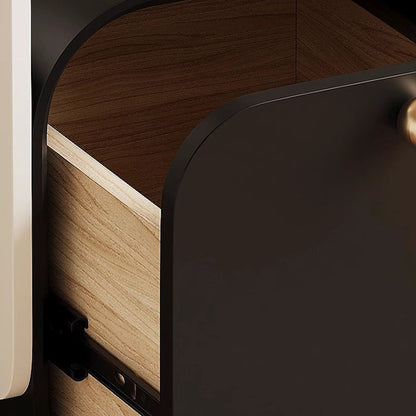 Modern Minimalist Plank & Wood Square Nightstand With 1-Drawer For Bedroom & Living Room