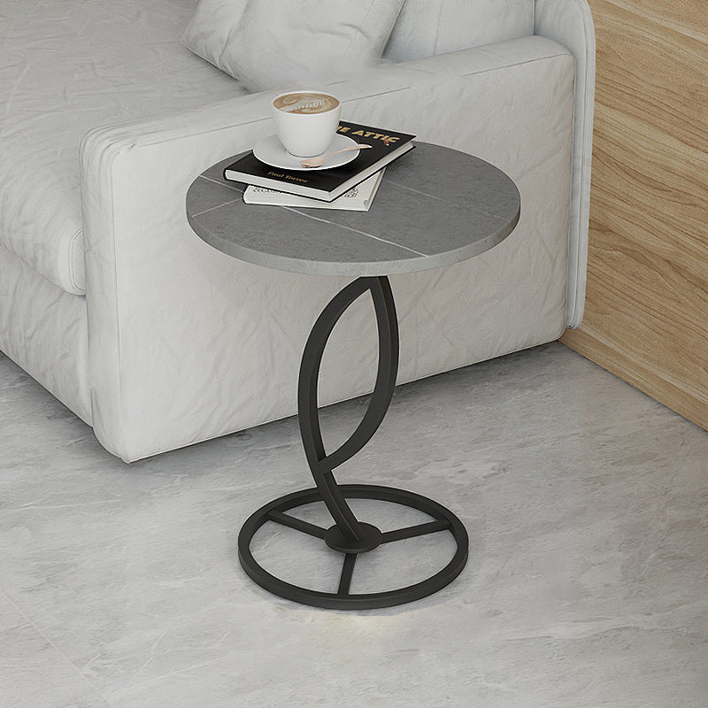 Modern Minimalist Rock Slab & Iron Round Side Table For Living Room & Bedroom