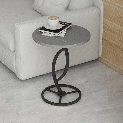Modern Minimalist Rock Slab & Iron Round Side Table For Living Room & Bedroom
