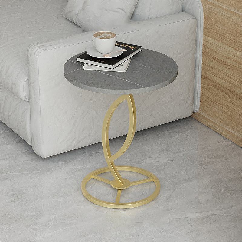 Modern Minimalist Rock Slab & Iron Round Side Table For Living Room & Bedroom