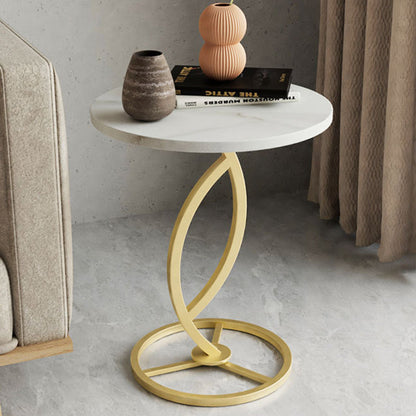 Modern Minimalist Rock Slab & Iron Round Side Table For Living Room & Bedroom