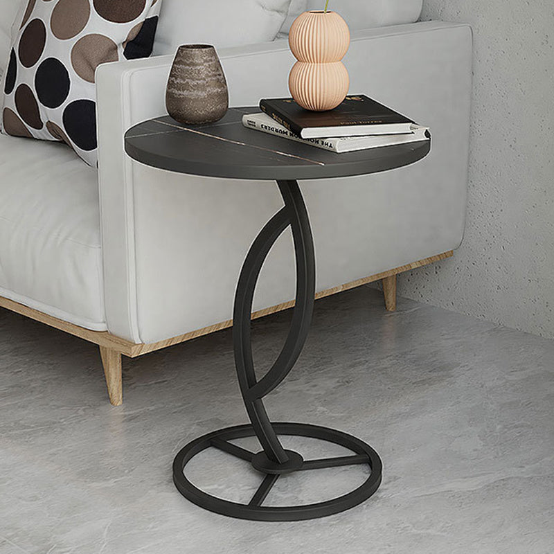 Modern Minimalist Rock Slab & Iron Round Side Table For Living Room & Bedroom