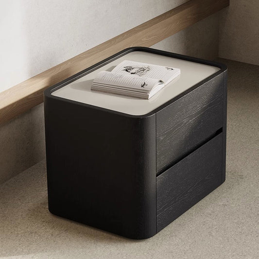 Contemporary Nordic Wood Rectangular Nightstand With 2-Drawer For Bedroom & Living Room