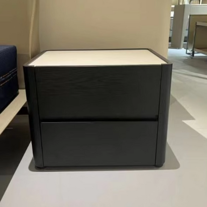 Contemporary Nordic Wood Rectangular Nightstand With 2-Drawer For Bedroom & Living Room
