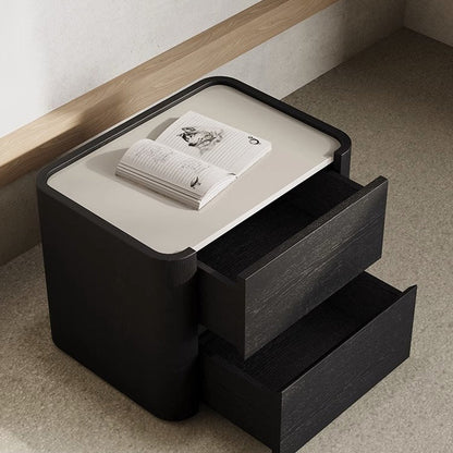 Contemporary Nordic Wood Rectangular Nightstand With 2-Drawer For Bedroom & Living Room