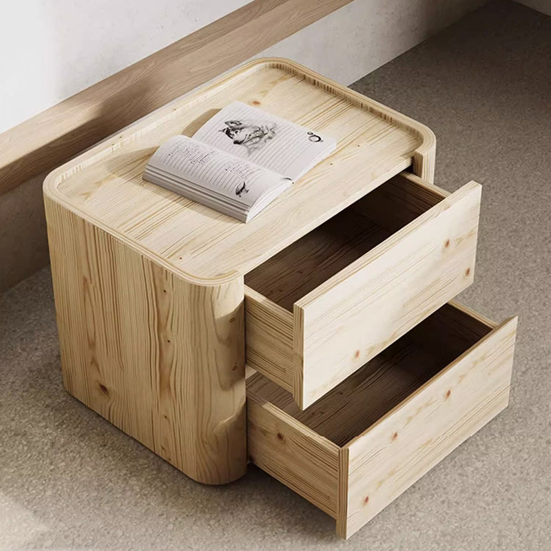 Contemporary Nordic Wood Rectangular Nightstand With 2-Drawer For Bedroom & Living Room
