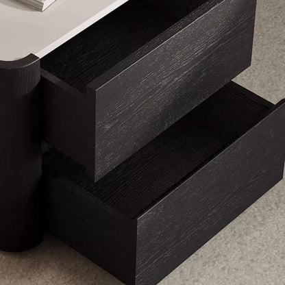 Contemporary Nordic Wood Rectangular Nightstand With 2-Drawer For Bedroom & Living Room