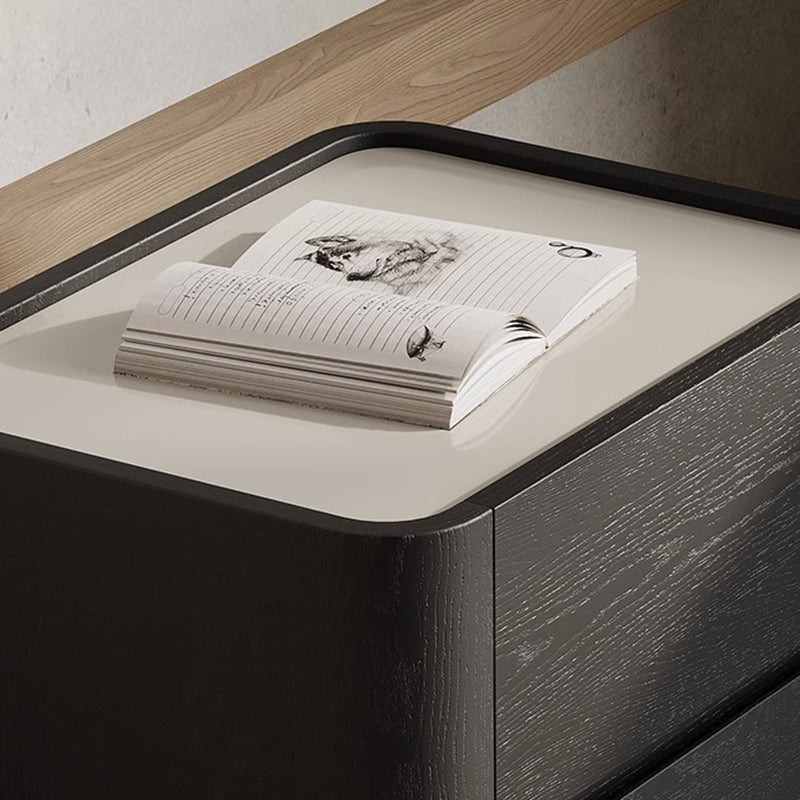 Contemporary Nordic Wood Rectangular Nightstand With 2-Drawer For Bedroom & Living Room