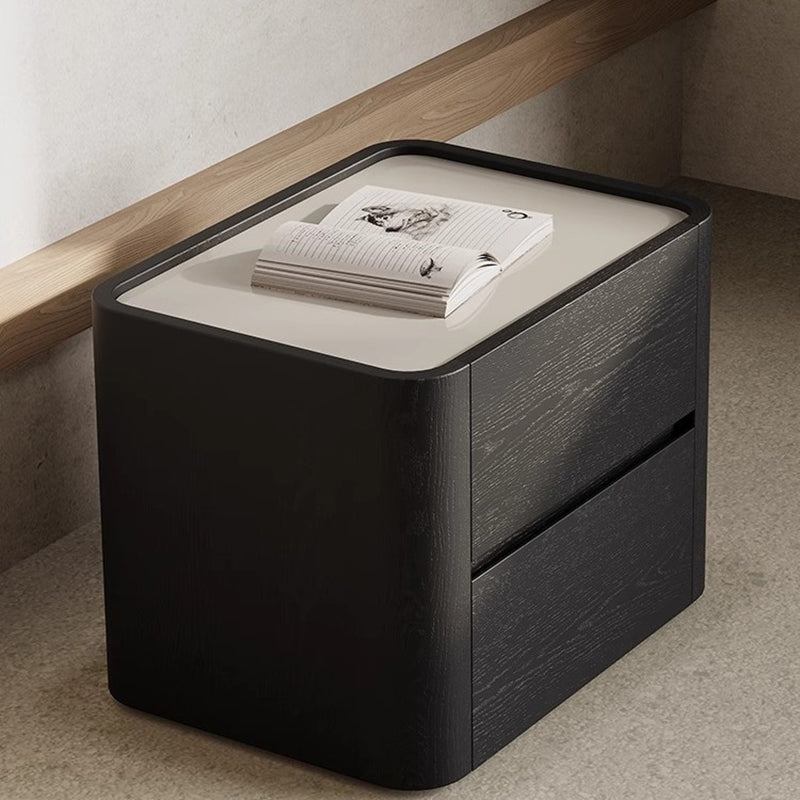 Contemporary Nordic Wood Rectangular Nightstand With 2-Drawer For Bedroom & Living Room