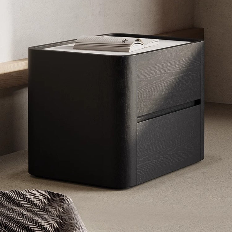 Contemporary Nordic Wood Rectangular Nightstand With 2-Drawer For Bedroom & Living Room
