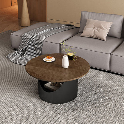 Traditional French Wood & Carbon Steel Round Coffee Table With 2-Tier Storage For Living Room & Bedroom