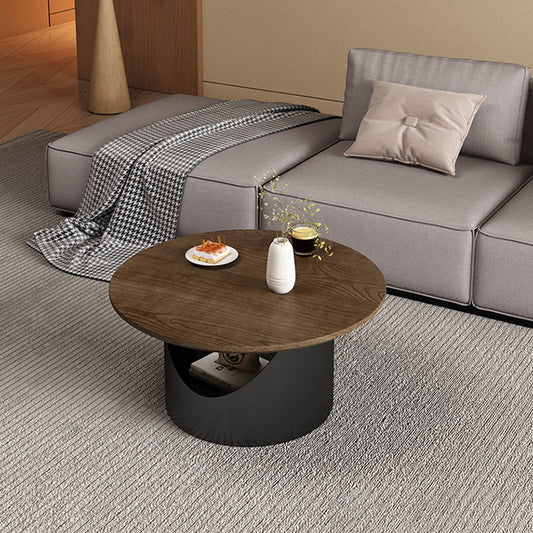 Traditional French Wood & Carbon Steel Round Coffee Table With 2-Tier Storage For Living Room & Bedroom