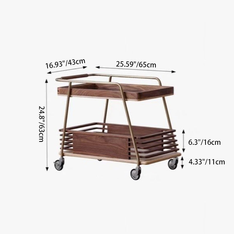 Modern Minimalist Ash Wood, Glass & Stainless Steel Rectangular Side Table With Wheels And 2-Tier Storage For Living Room & Bedroom