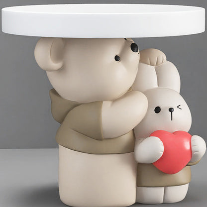 Contemporary Creative Resin Bear & Bunny Base Round Side Table For Living Room & Bedroom