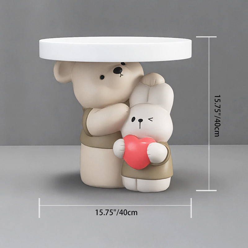 Contemporary Creative Resin Bear & Bunny Base Round Side Table For Living Room & Bedroom