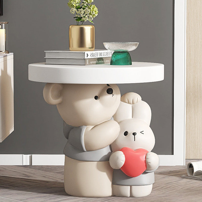 Contemporary Creative Resin Bear & Bunny Base Round Side Table For Living Room & Bedroom