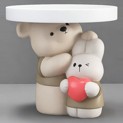 Contemporary Creative Resin Bear & Bunny Base Round Side Table For Living Room & Bedroom