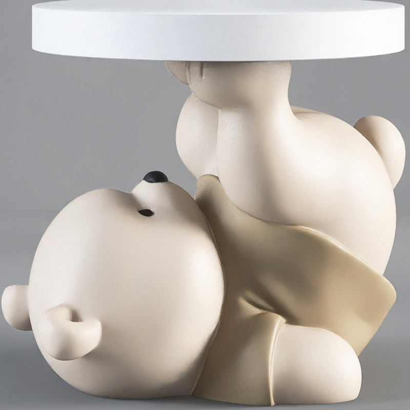 Contemporary Creative Resin Bear Base Round Side Table For Bedroom And Living Room