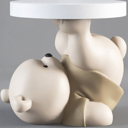 Contemporary Creative Resin Bear Base Round Side Table For Bedroom And Living Room