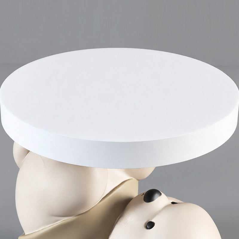 Contemporary Creative Resin Bear Base Round Side Table For Bedroom And Living Room