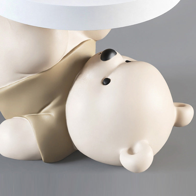 Contemporary Creative Resin Bear Base Round Side Table For Bedroom And Living Room