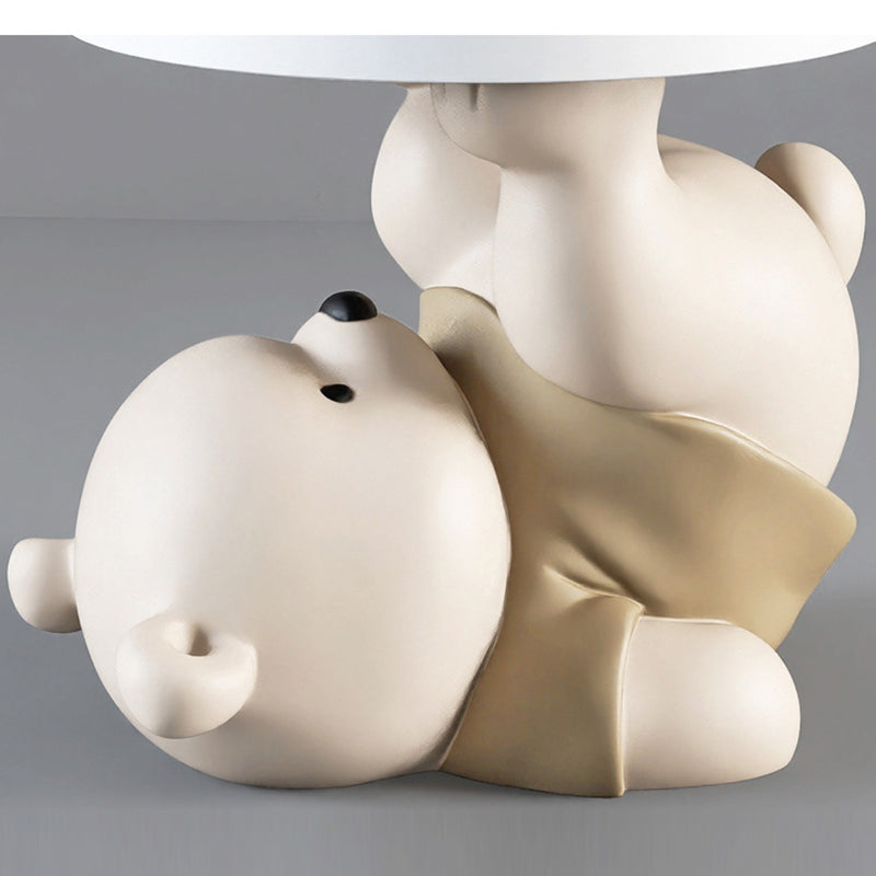 Contemporary Creative Resin Bear Base Round Side Table For Bedroom And Living Room