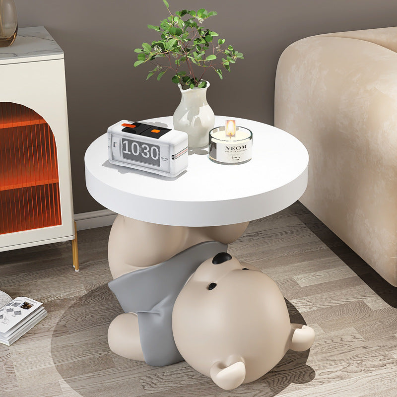 Contemporary Creative Resin Bear Base Round Side Table For Bedroom And Living Room
