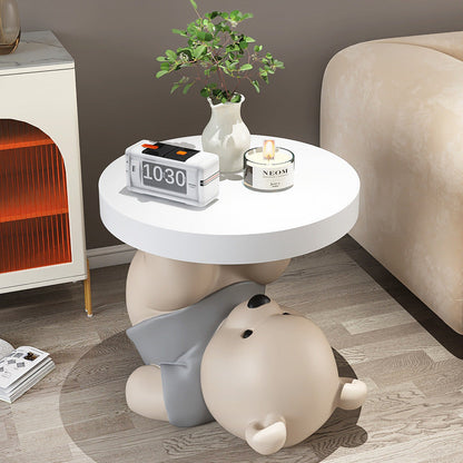 Contemporary Creative Resin Bear Base Round Side Table For Bedroom And Living Room