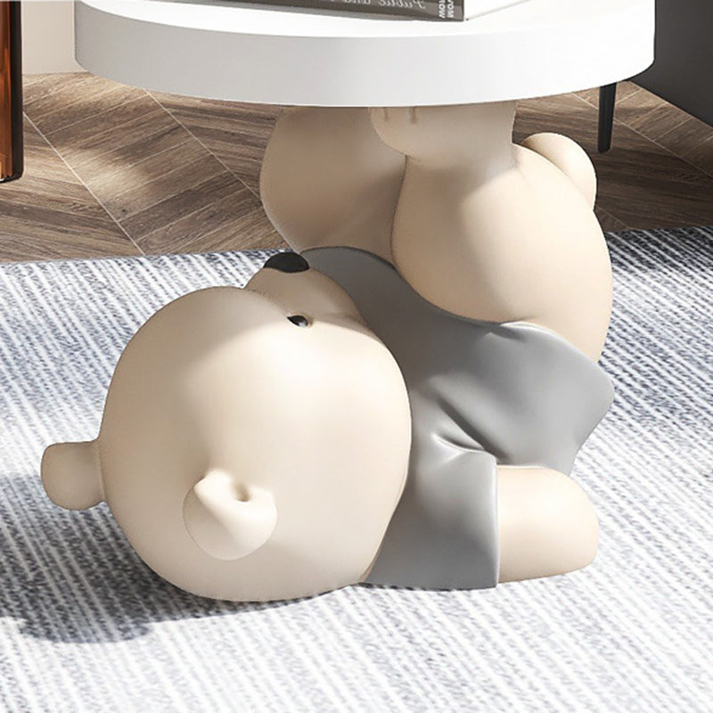 Contemporary Creative Resin Bear Base Round Side Table For Bedroom And Living Room