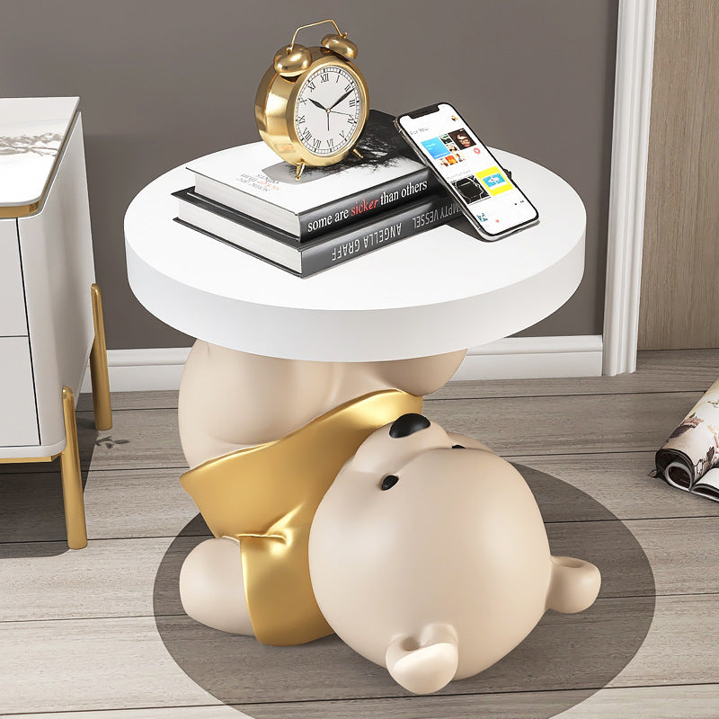 Contemporary Creative Resin Bear Base Round Side Table For Bedroom And Living Room